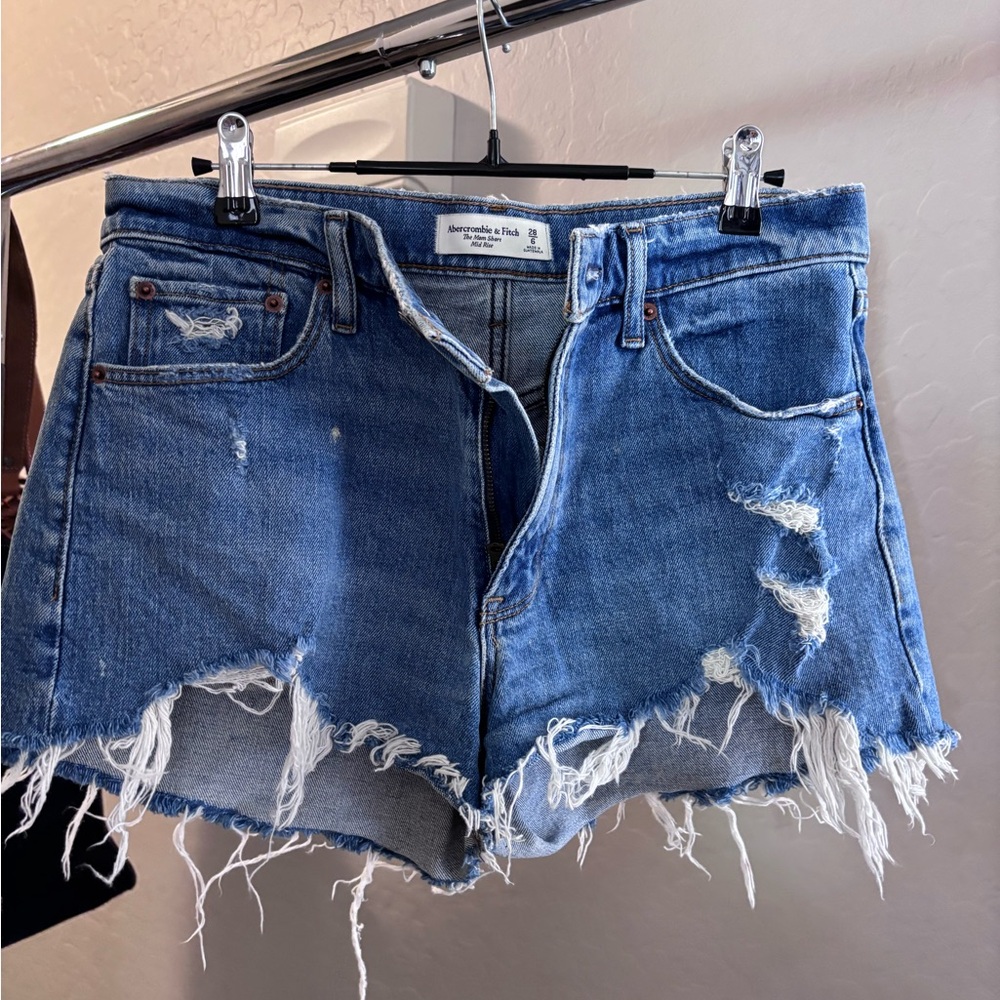 Abercrombie & Fitch Ripped Blue Jean Shorts